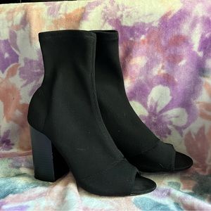 Black Heeled Sock Boots with Peep-toe!